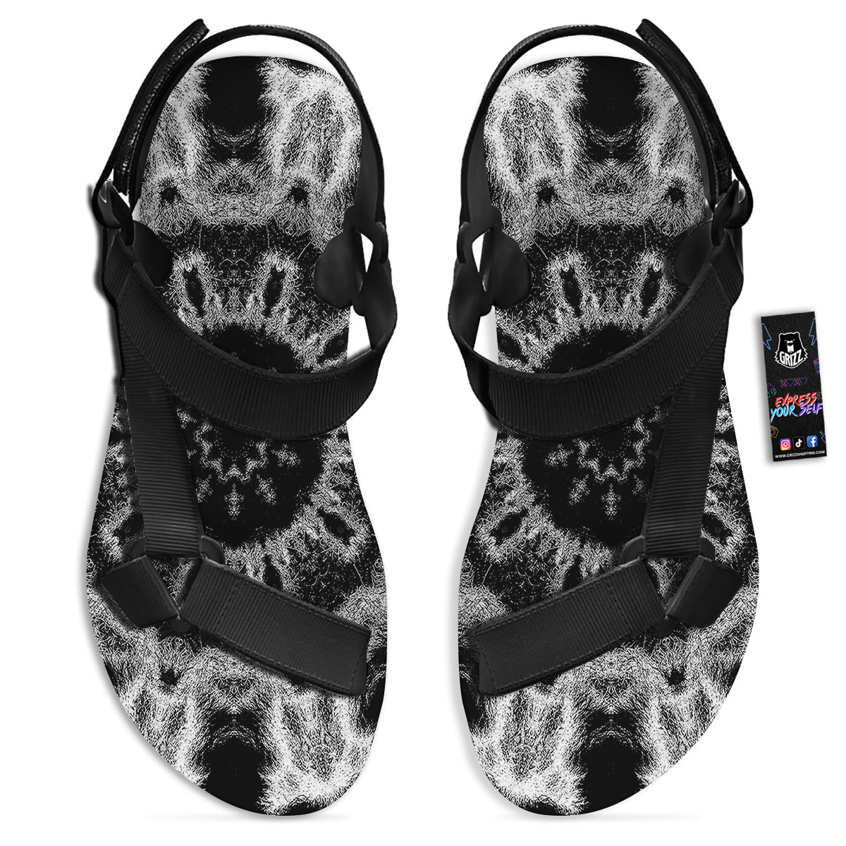 Kaleidoscope Cloud Dark Print Black Open Toe Sandals-grizzshop