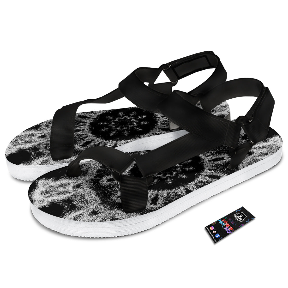 Kaleidoscope Cloud Dark Print Black Open Toe Sandals-grizzshop
