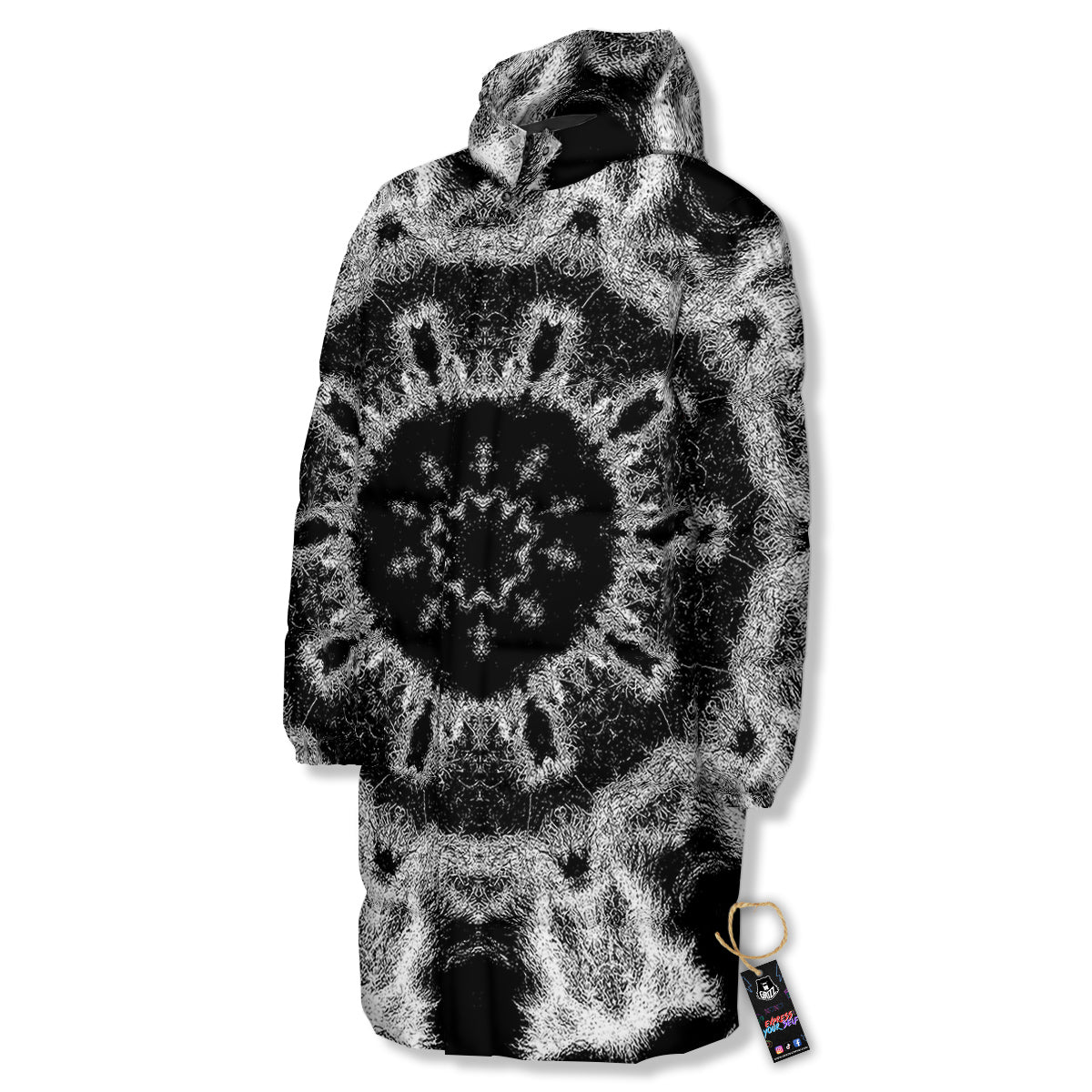 Kaleidoscope Cloud Dark Print Long Down Jacket-grizzshop