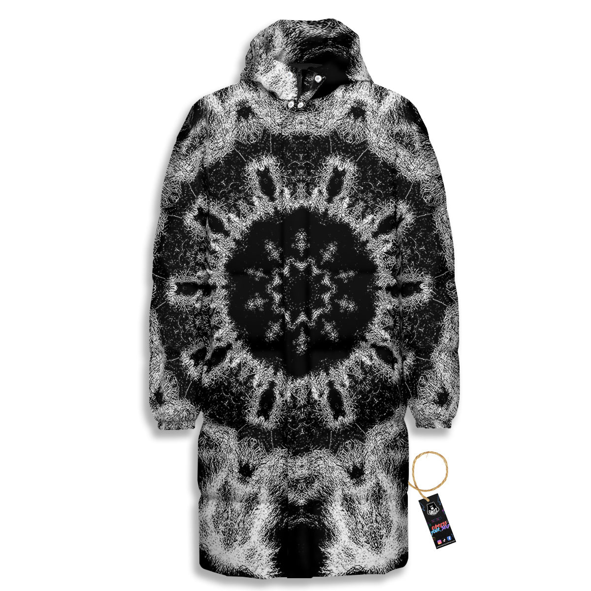Kaleidoscope Cloud Dark Print Long Down Jacket-grizzshop