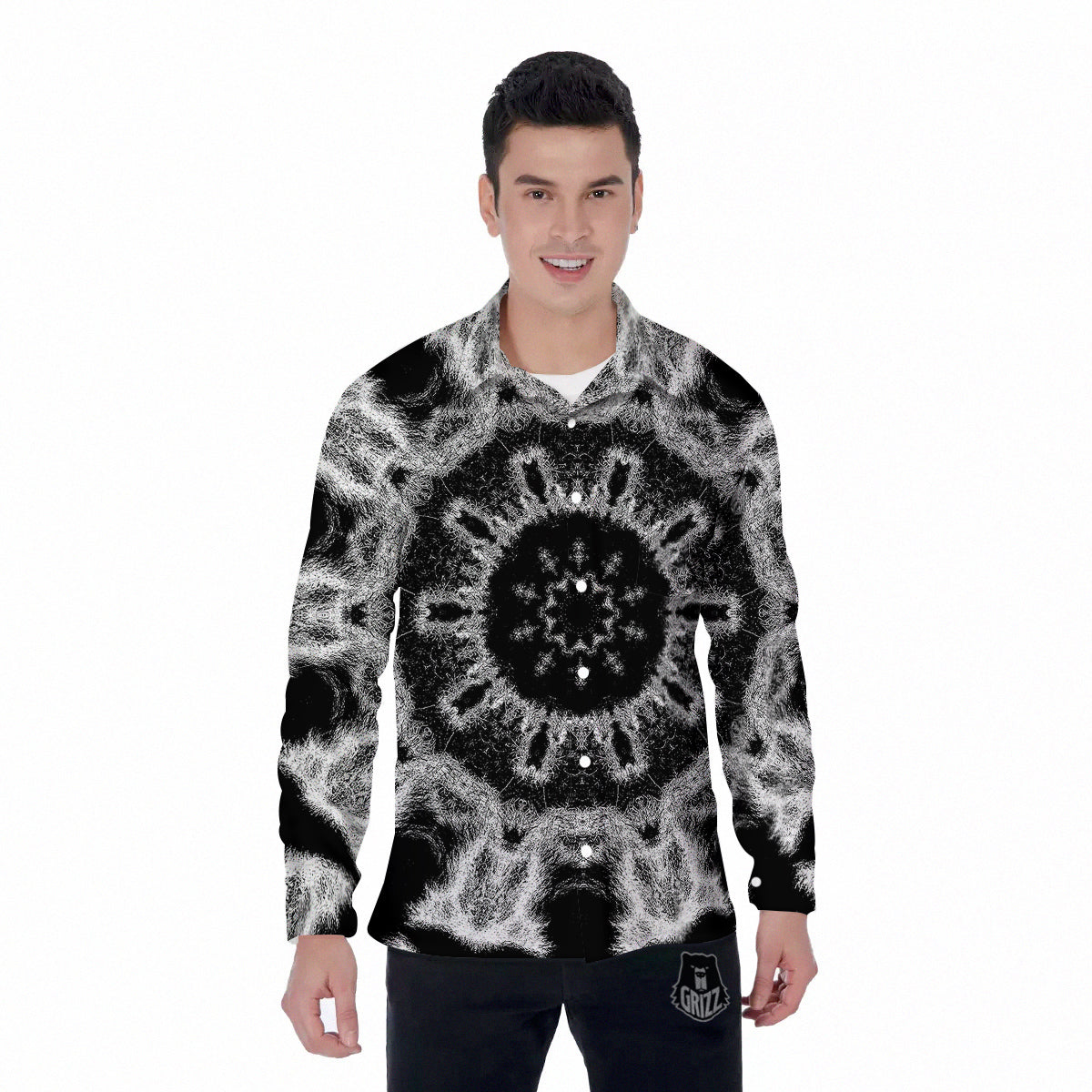Kaleidoscope Cloud Dark Print Men's Long Sleeve Shirts-grizzshop