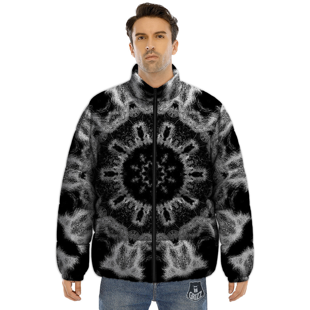 Kaleidoscope Cloud Dark Print Puffer Jacket-grizzshop