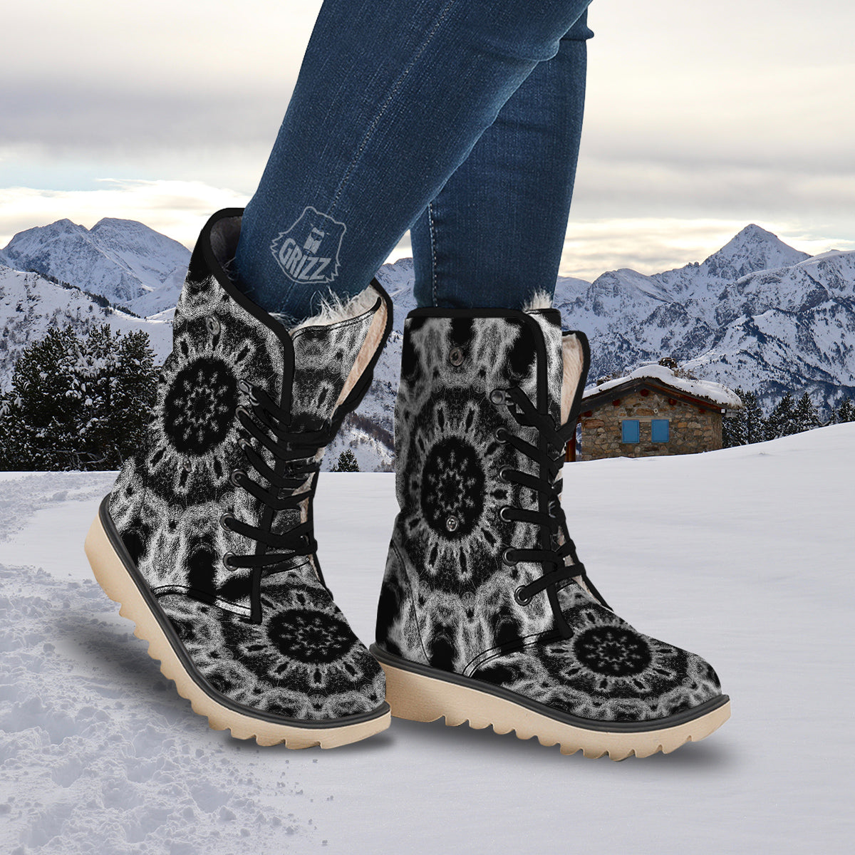 Kaleidoscope Cloud Dark Print Snow Boots-grizzshop