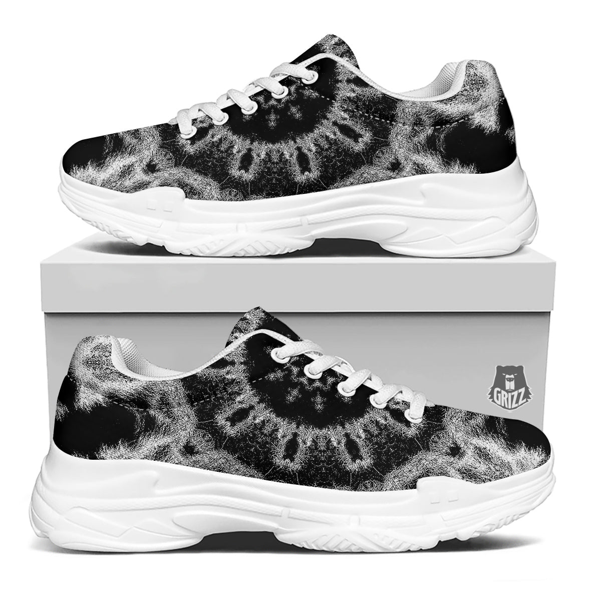 Kaleidoscope Cloud Dark Print White Chunky Shoes-grizzshop