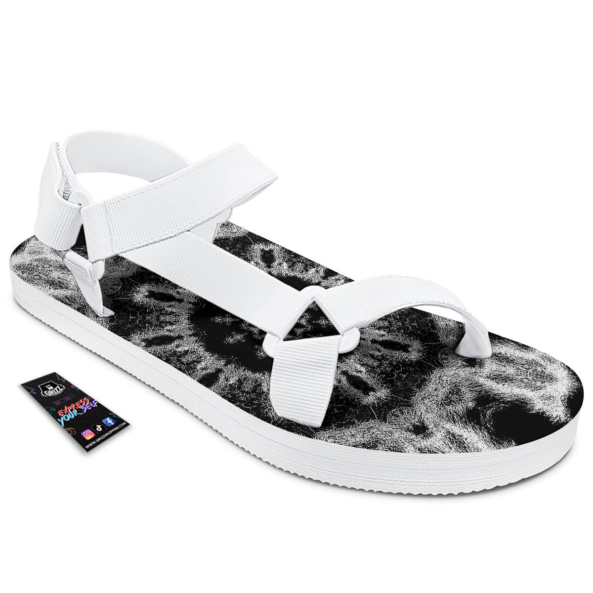 Kaleidoscope Cloud Dark Print White Open Toe Sandals-grizzshop