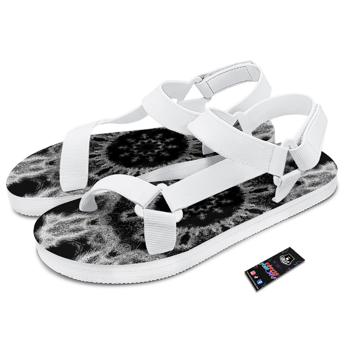 Kaleidoscope Cloud Dark Print White Open Toe Sandals-grizzshop