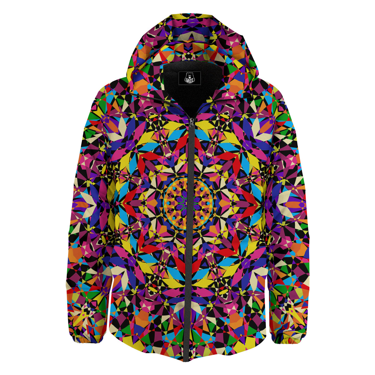 Kaleidoscope Colorful Print Down Jacket-grizzshop