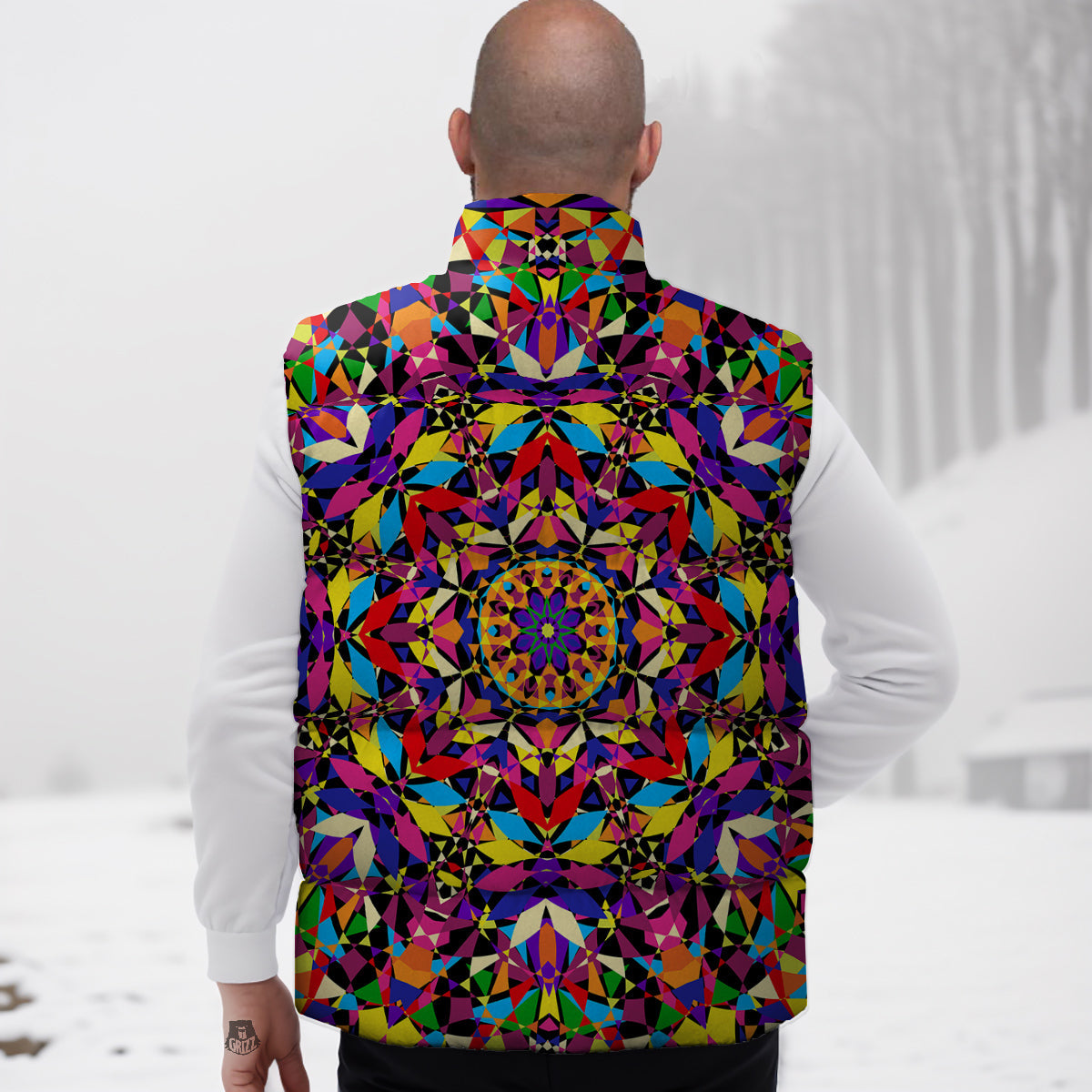 Kaleidoscope Colorful Print Down Vest