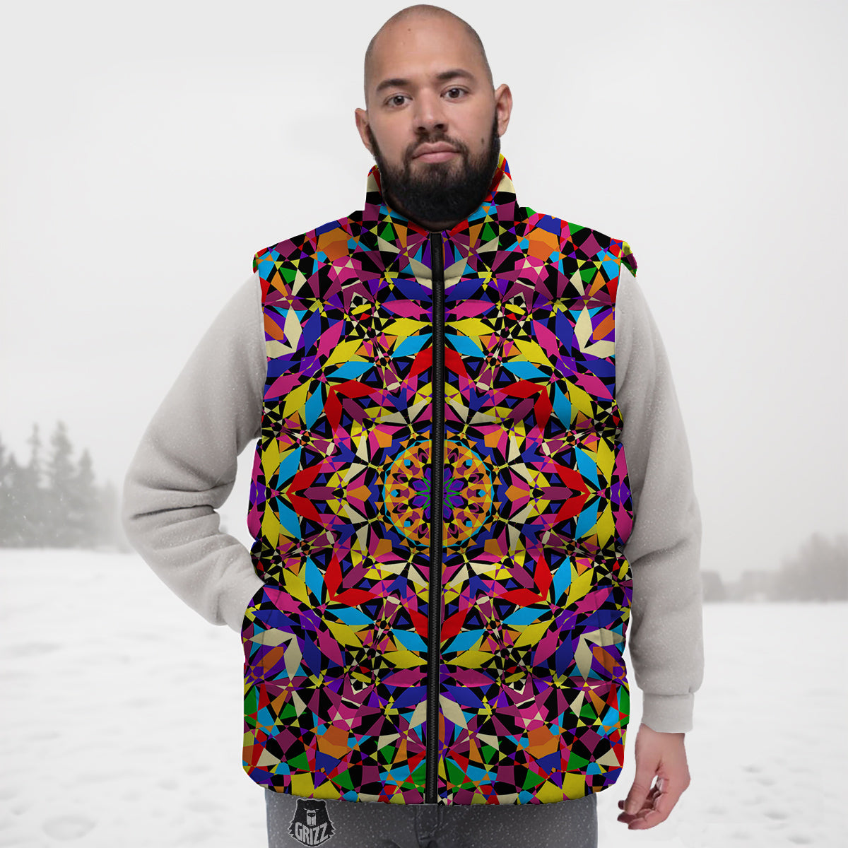 Kaleidoscope Colorful Print Down Vest