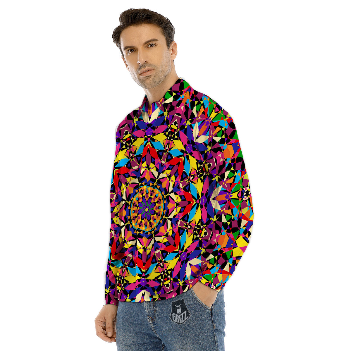 Kaleidoscope Colorful Print Men's Dress Shirts-grizzshop