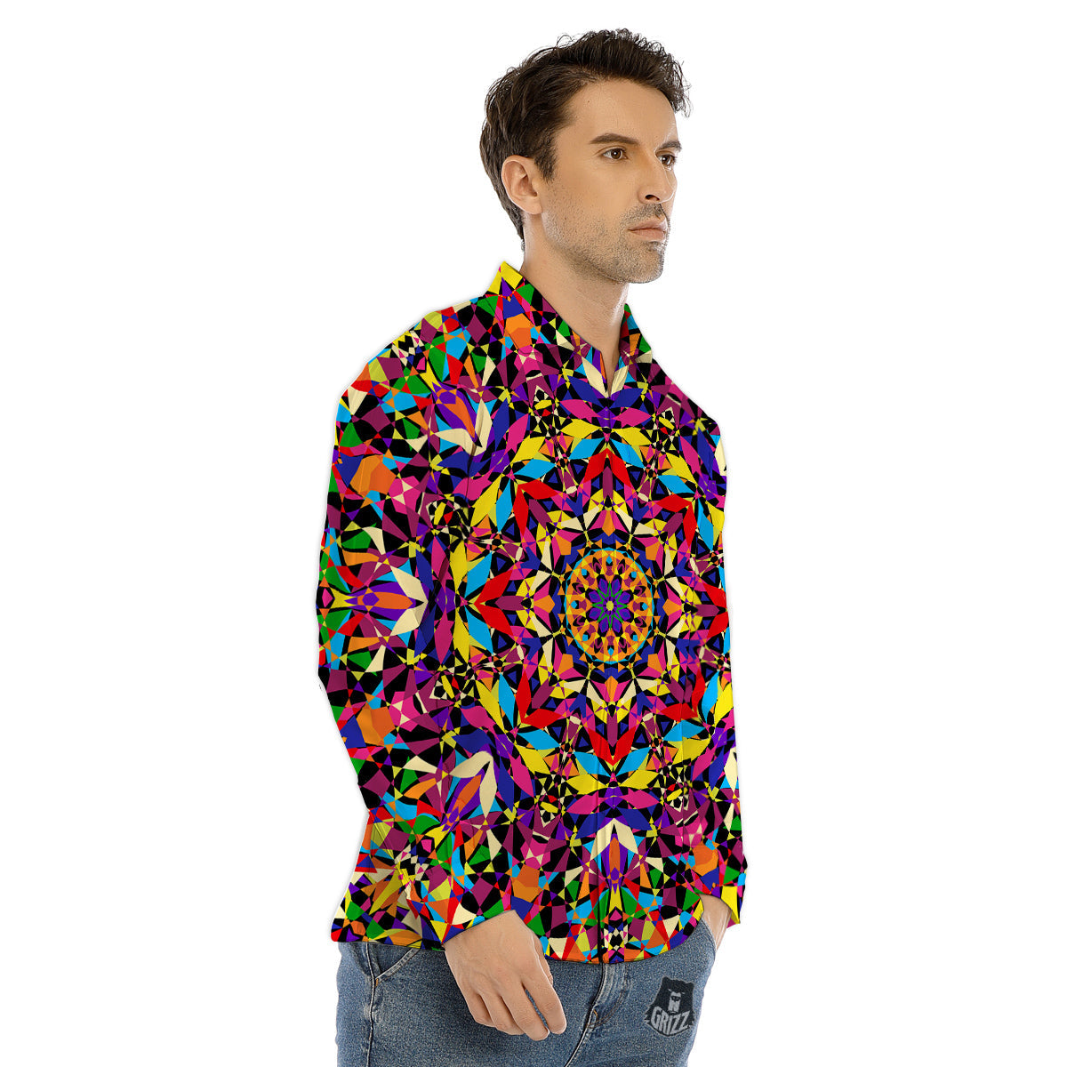 Kaleidoscope Colorful Print Men's Dress Shirts-grizzshop