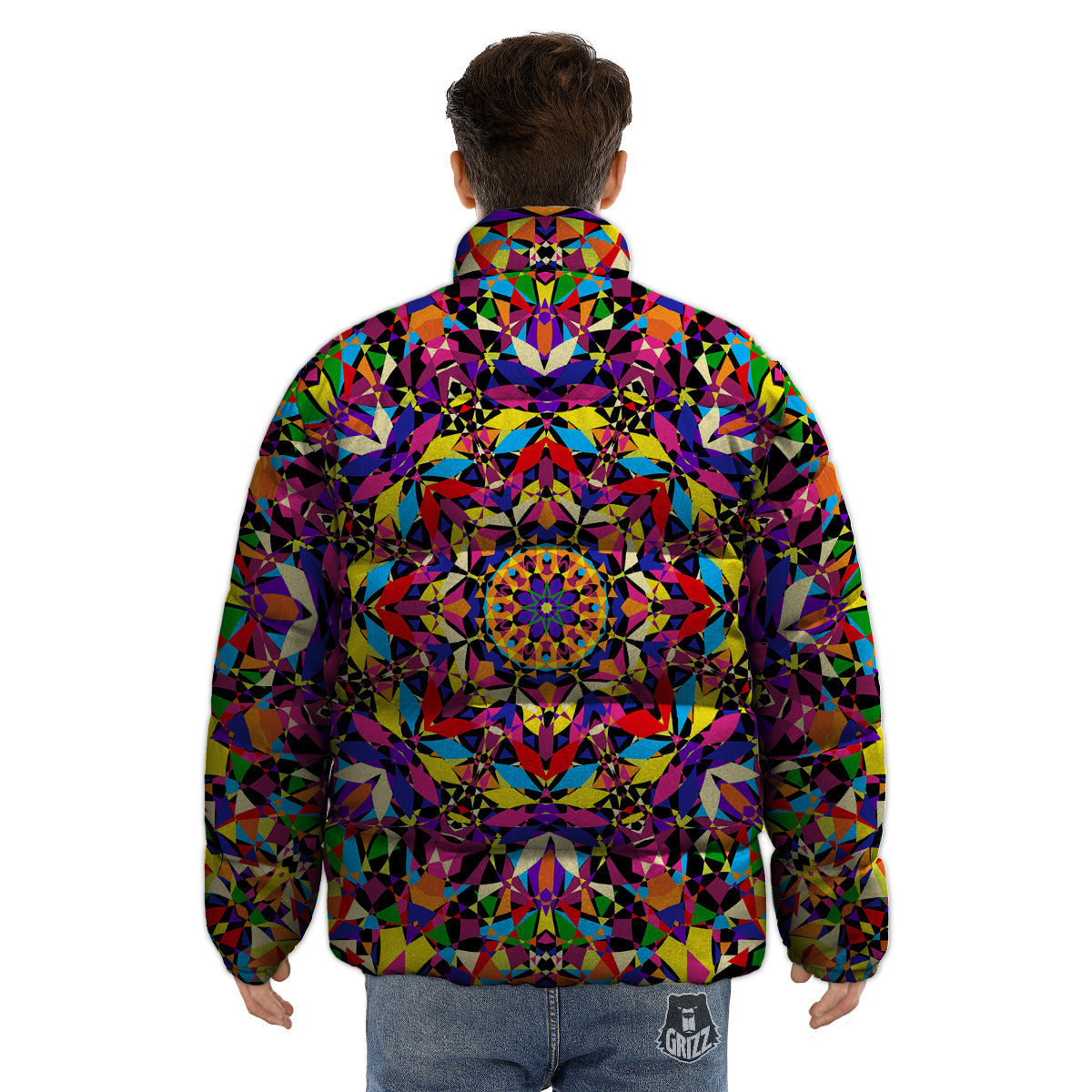 Kaleidoscope Colorful Print Puffer Jacket-grizzshop