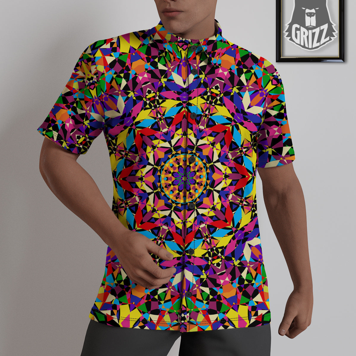 Kaleidoscope Colorful Print Untucked Shirts-grizzshop