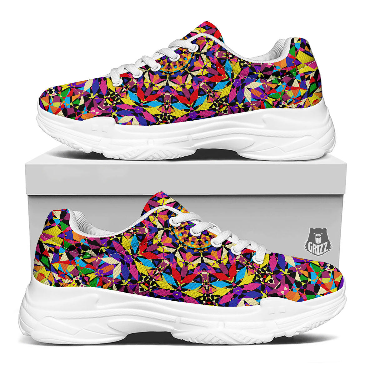Kaleidoscope Colorful Print White Chunky Shoes-grizzshop