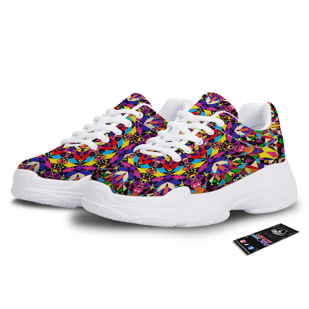 Kaleidoscope Colorful Print White Chunky Shoes-grizzshop