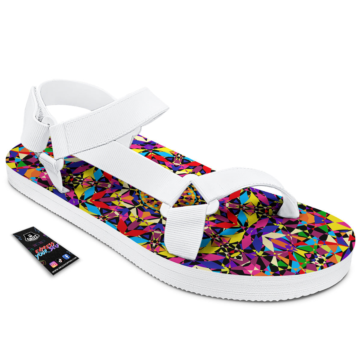 Kaleidoscope Colorful Print White Open Toe Sandals-grizzshop