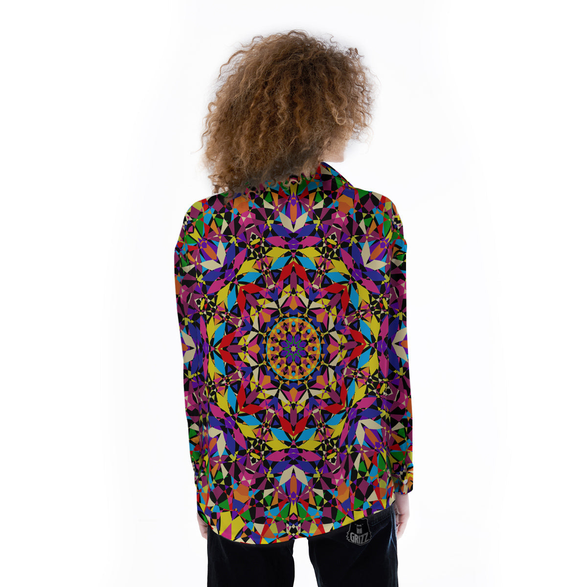 Kaleidoscope Colorful Print Women's Long Sleeve Shirts-grizzshop
