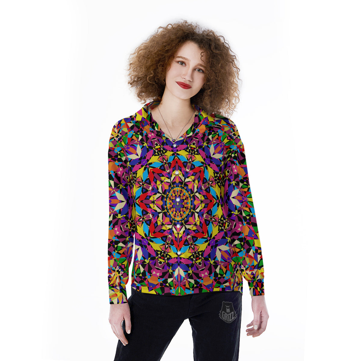 Kaleidoscope Colorful Print Women's Long Sleeve Shirts-grizzshop