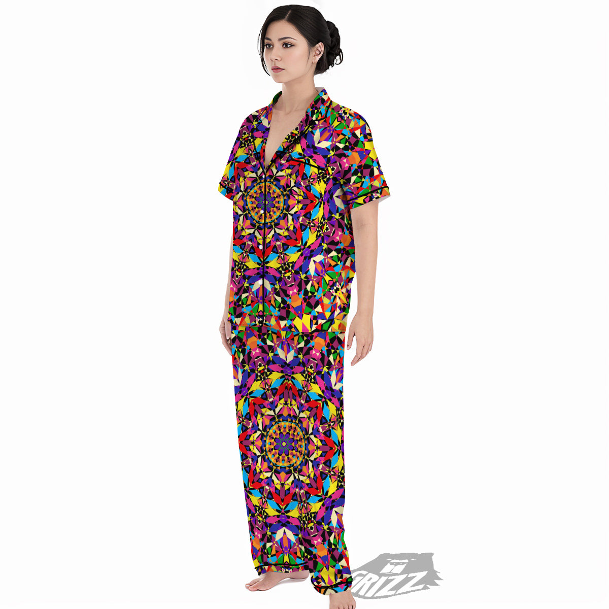 Kaleidoscope Colorful Print Women's Pajamas Set-grizzshop