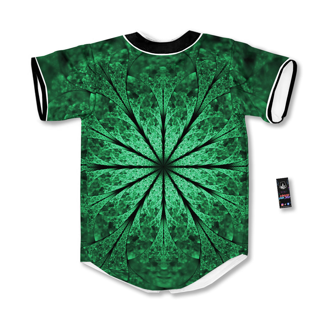 Kaleidoscope Dark Green Print Baseball Jersey-grizzshop