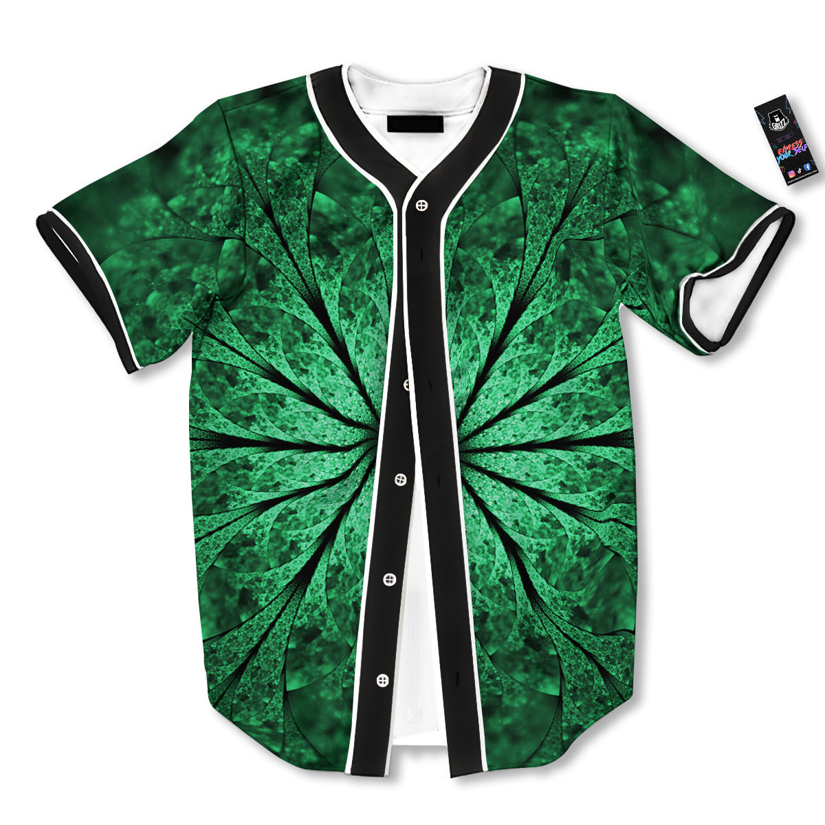Kaleidoscope Dark Green Print Baseball Jersey-grizzshop