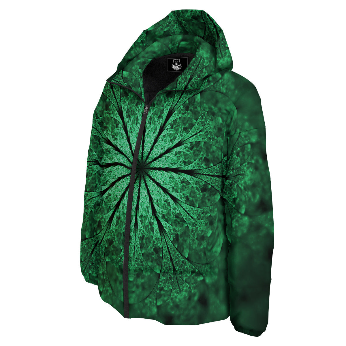 Kaleidoscope Dark Green Print Down Jacket-grizzshop
