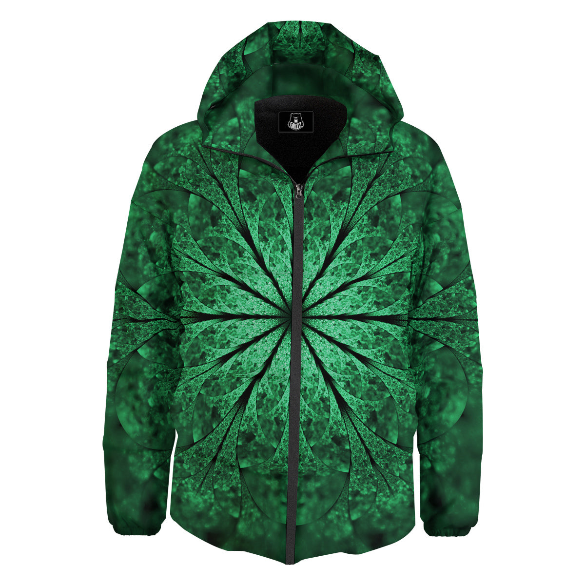 Kaleidoscope Dark Green Print Down Jacket-grizzshop