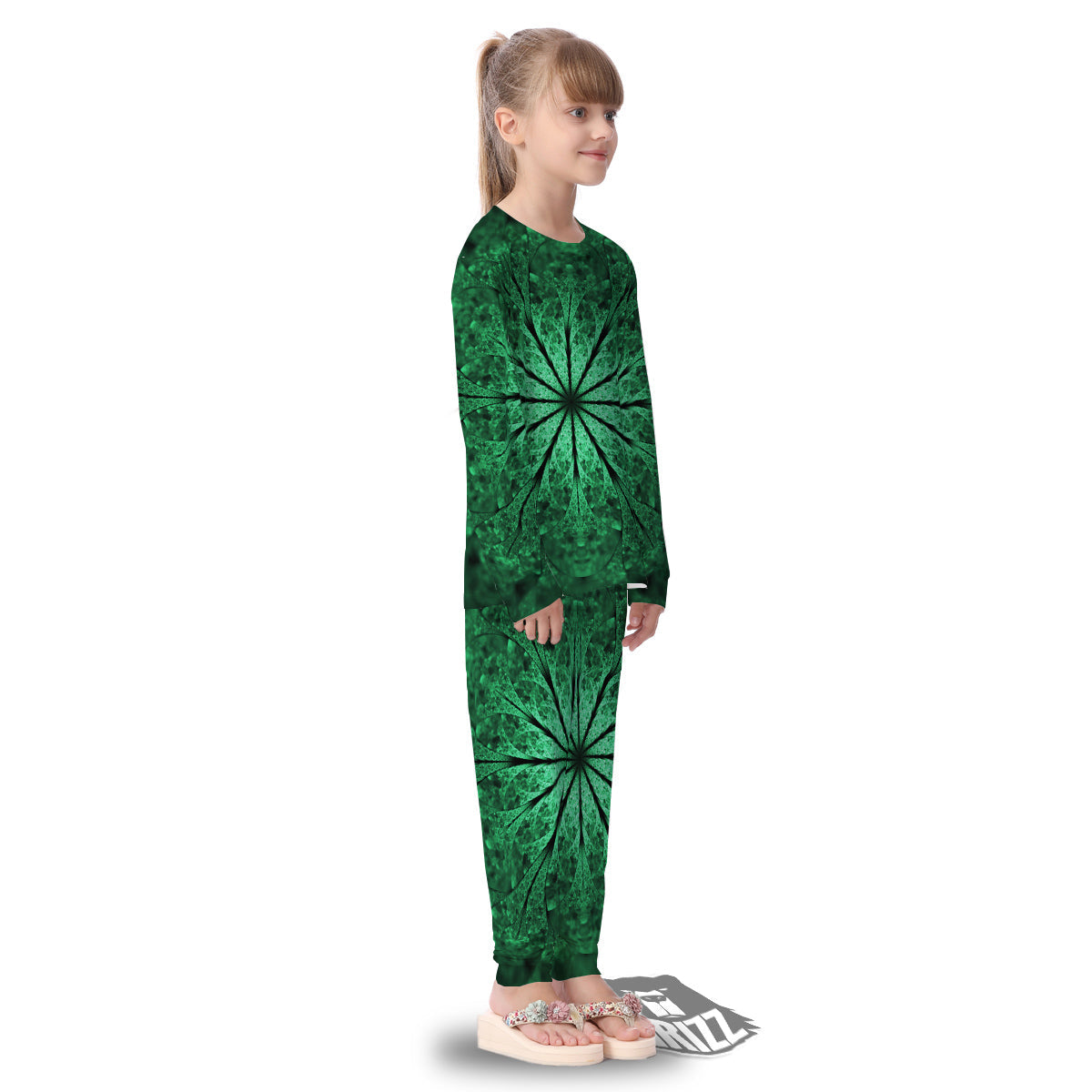 Kaleidoscope Dark Green Print Kid's Pajamas-grizzshop