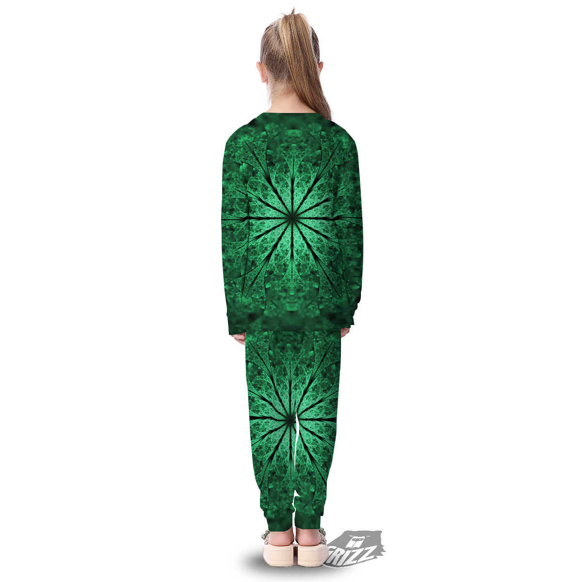 Kaleidoscope Dark Green Print Kid's Pajamas-grizzshop