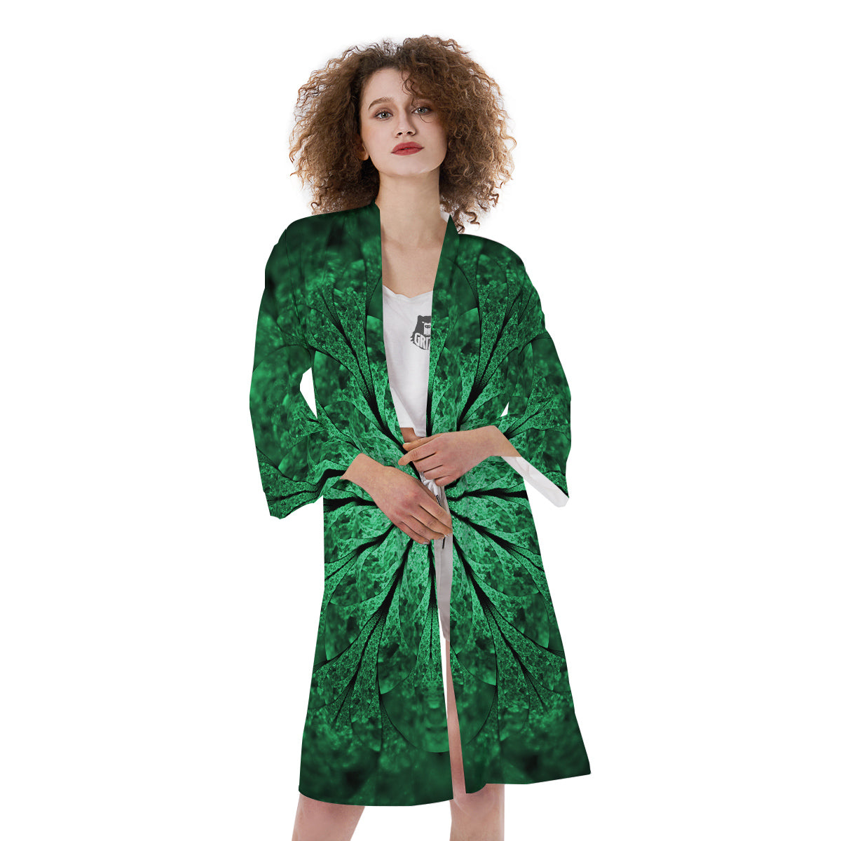 Kaleidoscope Dark Green Print Kimono-grizzshop