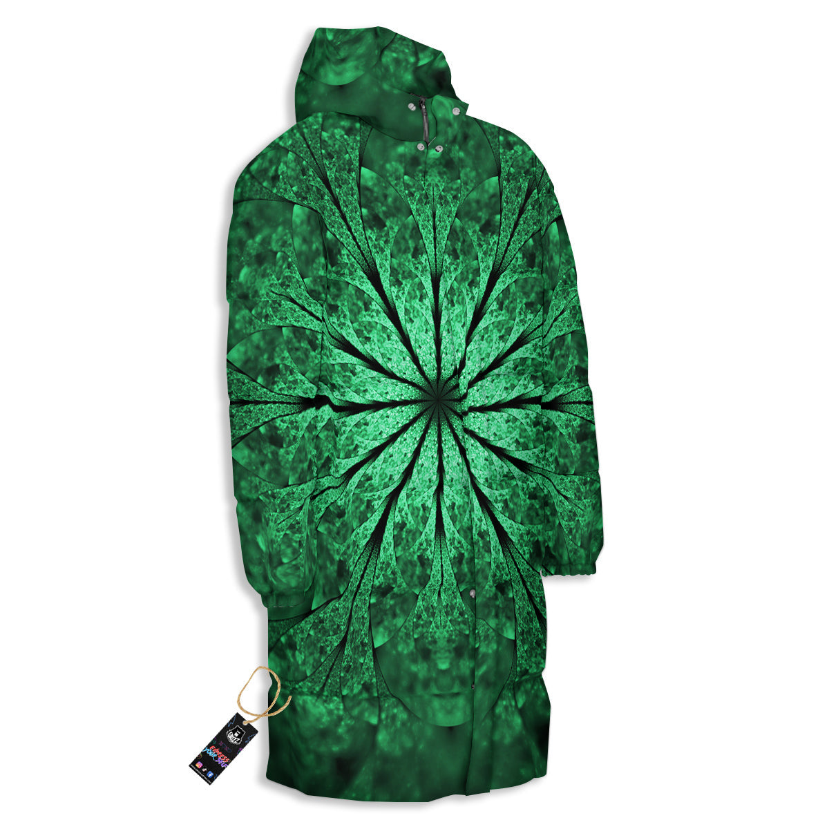Kaleidoscope Dark Green Print Long Down Jacket-grizzshop