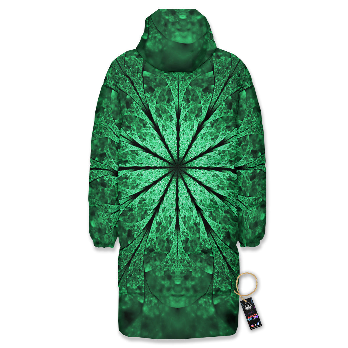 Kaleidoscope Dark Green Print Long Down Jacket-grizzshop