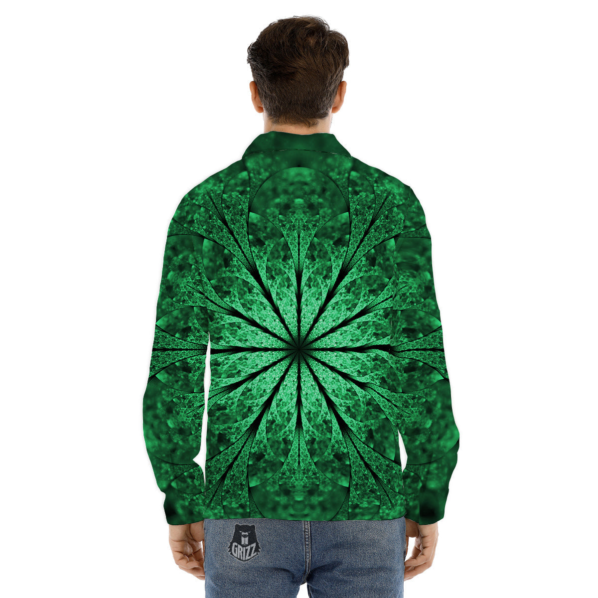Kaleidoscope Dark Green Print Men's Dress Shirts-grizzshop