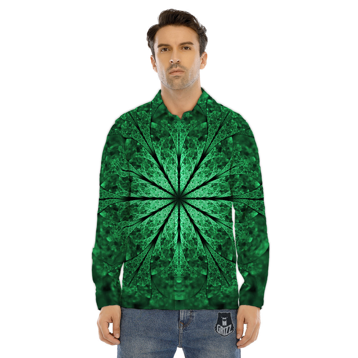 Kaleidoscope Dark Green Print Men's Dress Shirts-grizzshop