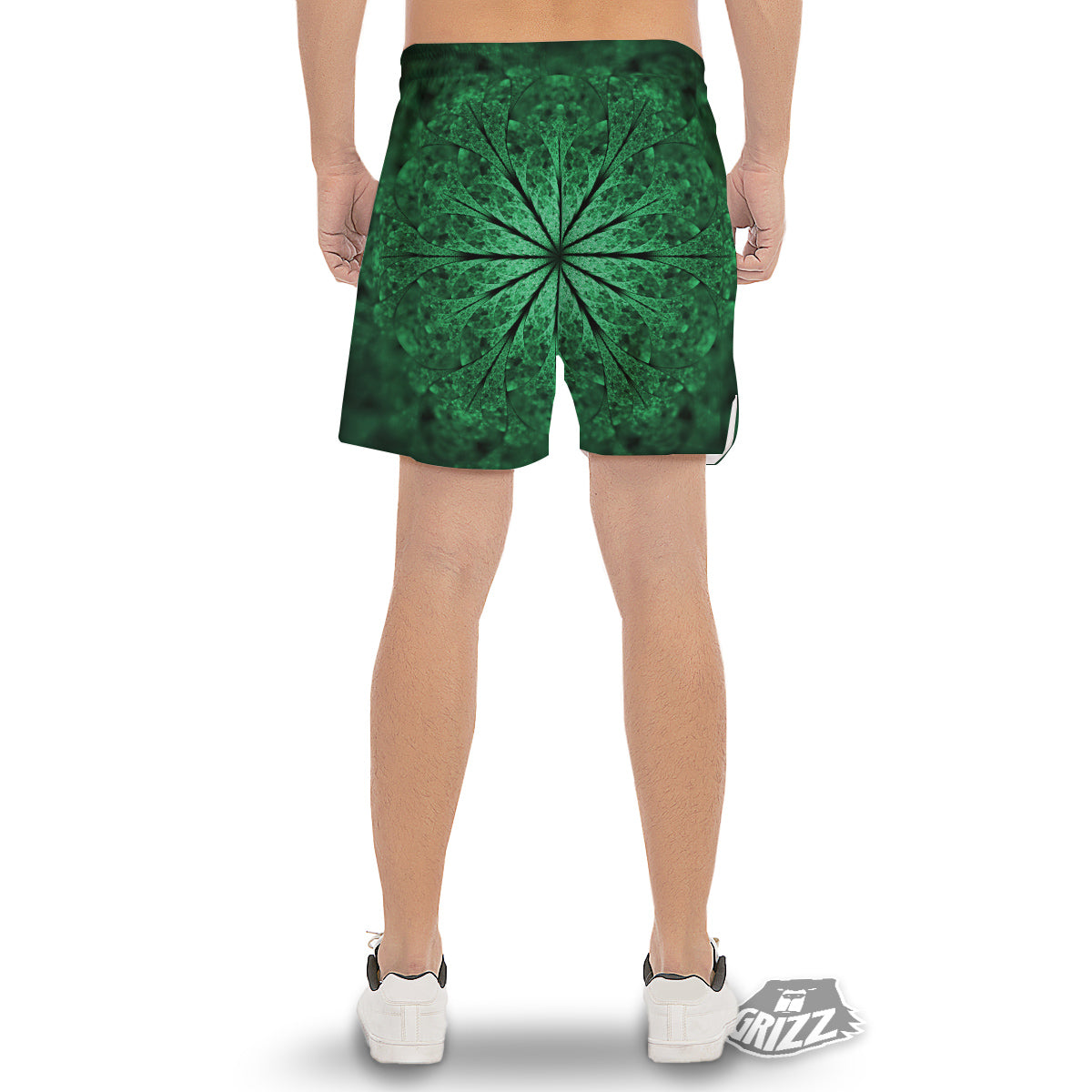 Kaleidoscope Dark Green Print Men's Gym Shorts-grizzshop