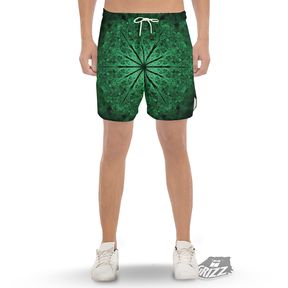 Kaleidoscope Dark Green Print Men's Gym Shorts-grizzshop