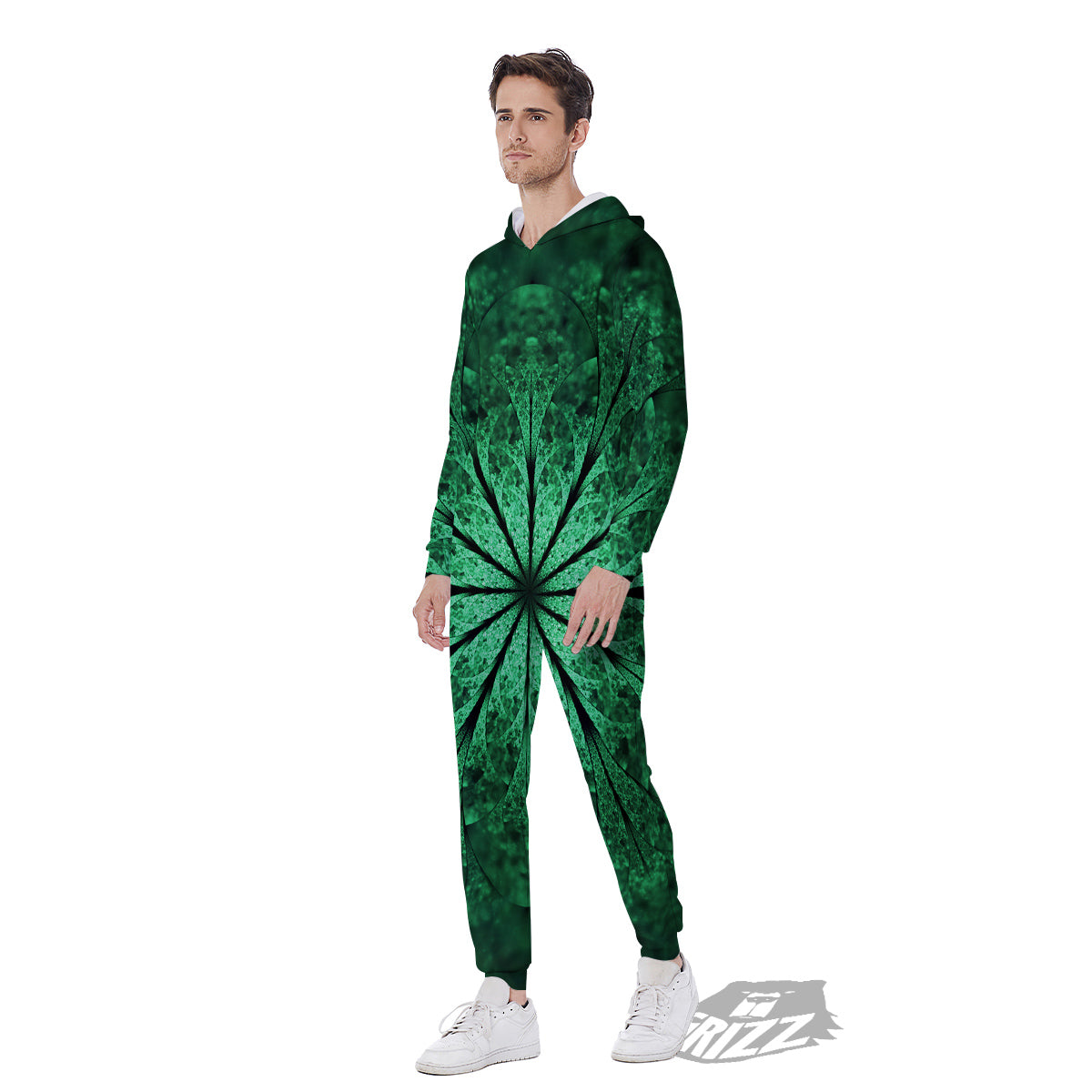 Kaleidoscope Dark Green Print Men's Jumpsuit-grizzshop