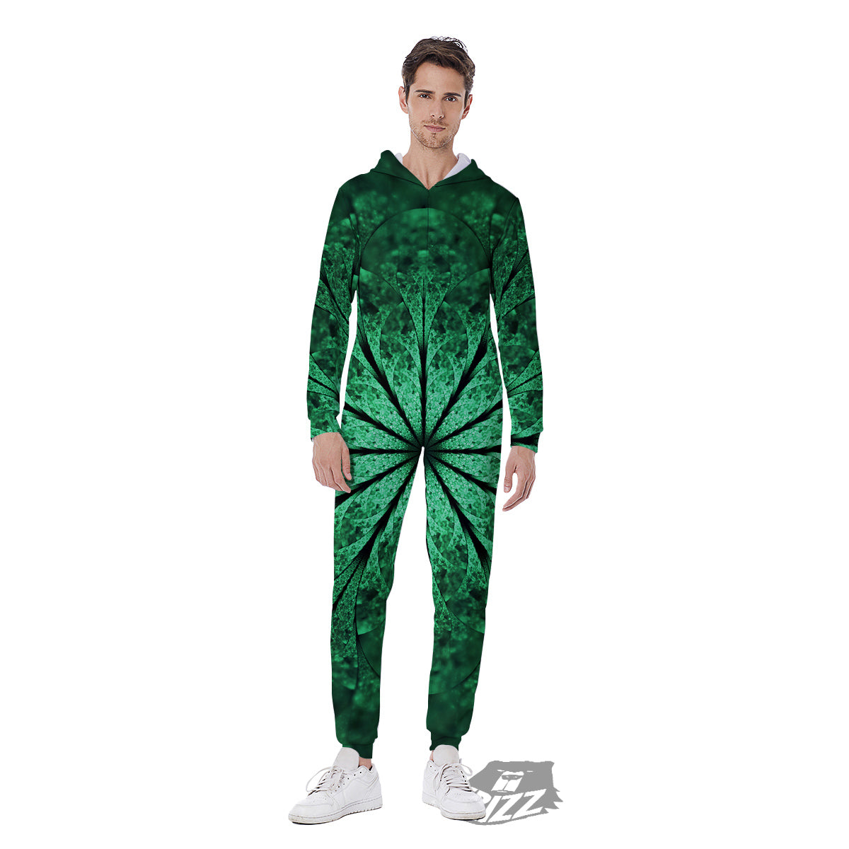 Kaleidoscope Dark Green Print Men's Jumpsuit-grizzshop