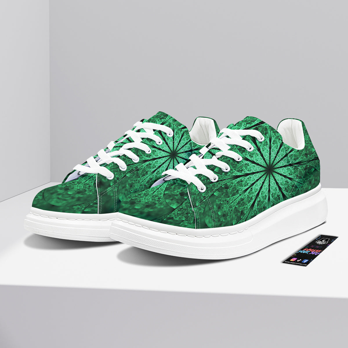 Kaleidoscope Dark Green Print Platform Shoes-grizzshop