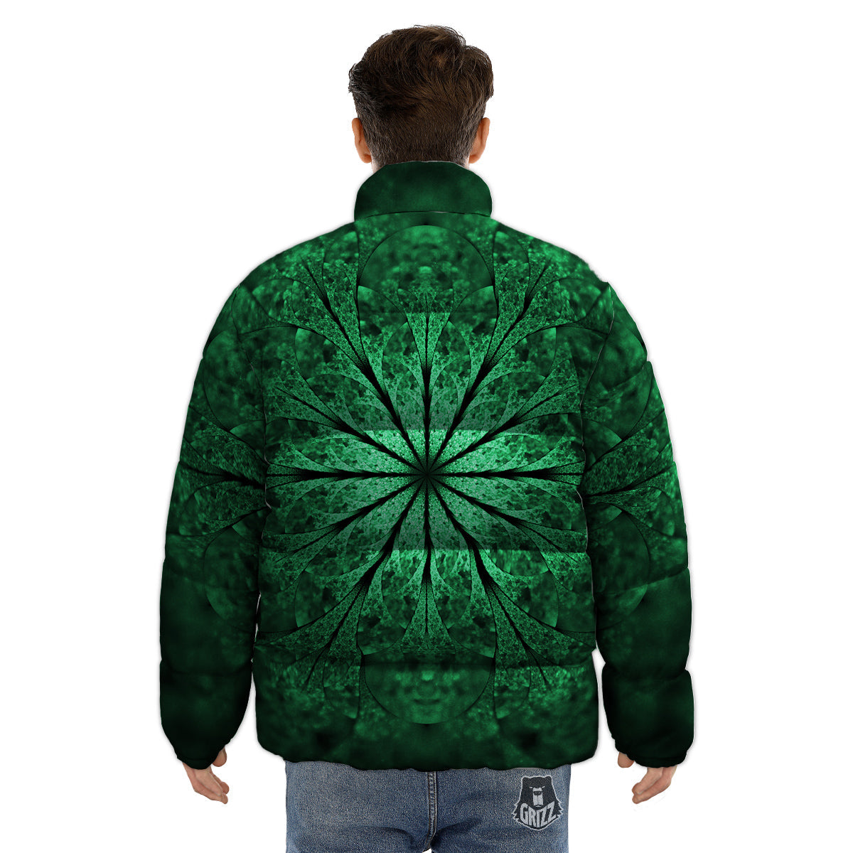 Kaleidoscope Dark Green Print Puffer Jacket-grizzshop