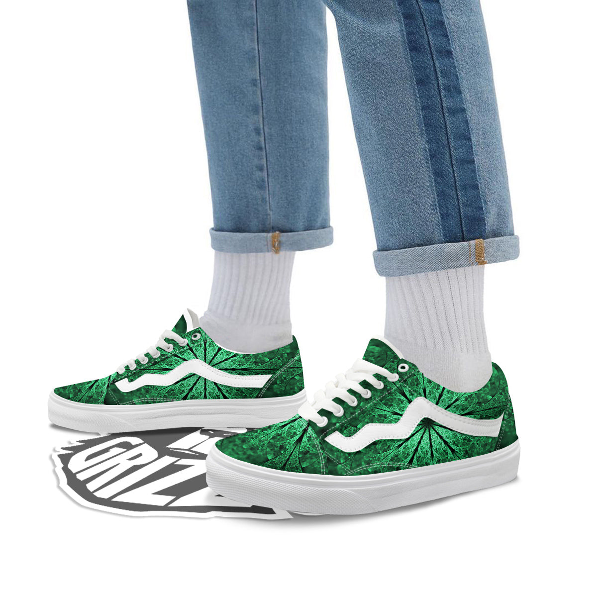 Kaleidoscope Dark Green Print Skate Shoes-grizzshop