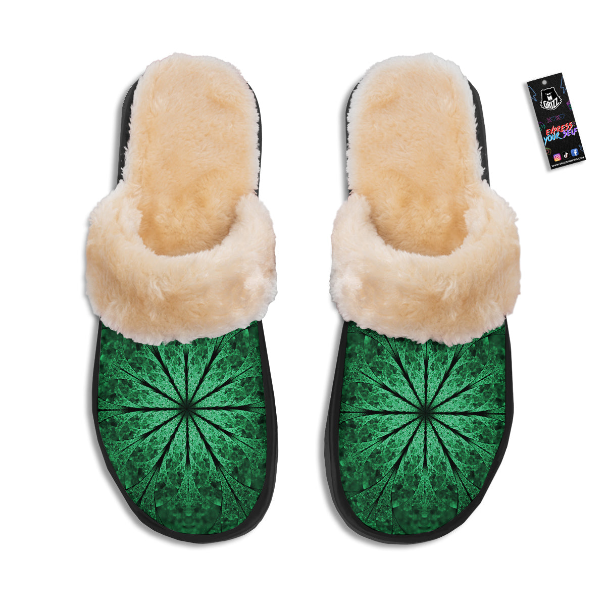 Kaleidoscope Dark Green Print Slippers-grizzshop