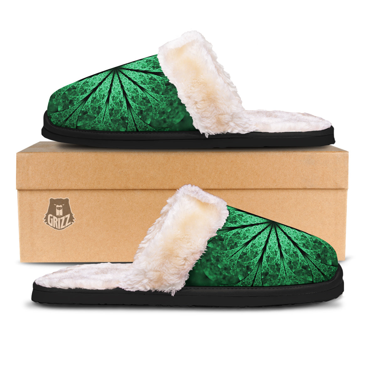 Kaleidoscope Dark Green Print Slippers-grizzshop