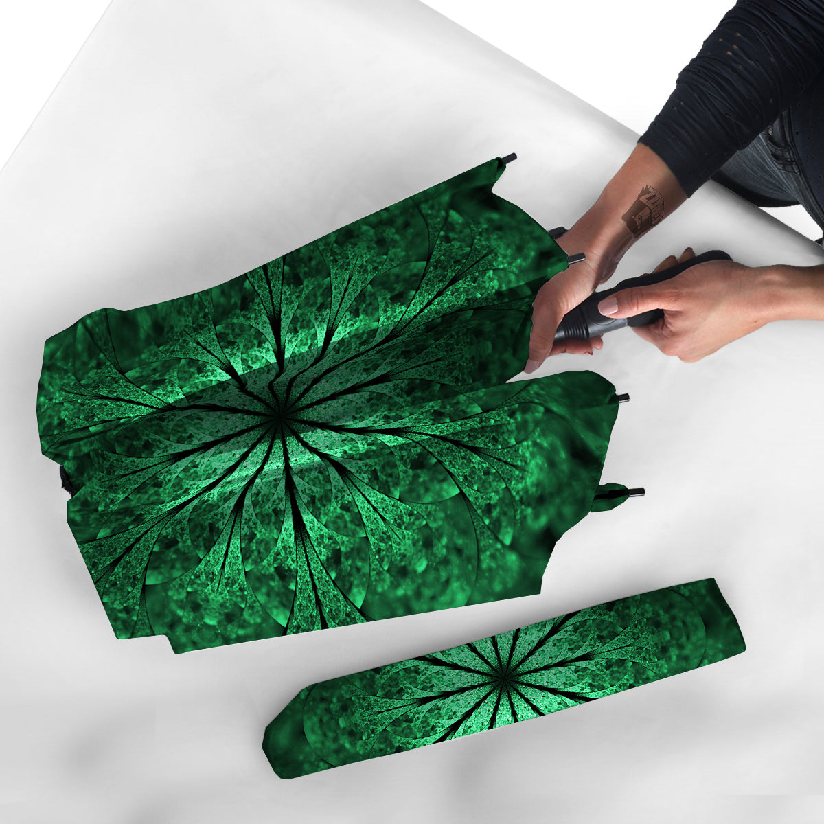 Kaleidoscope Dark Green Print Umbrella-grizzshop