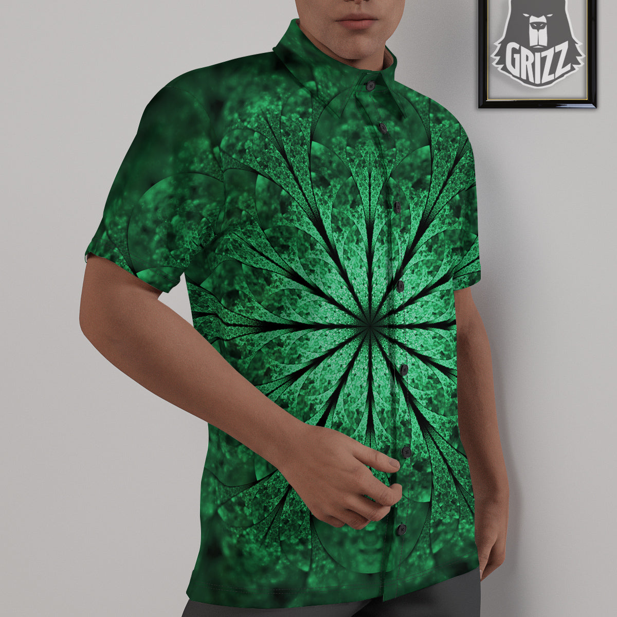 Kaleidoscope Dark Green Print Untucked Shirts-grizzshop