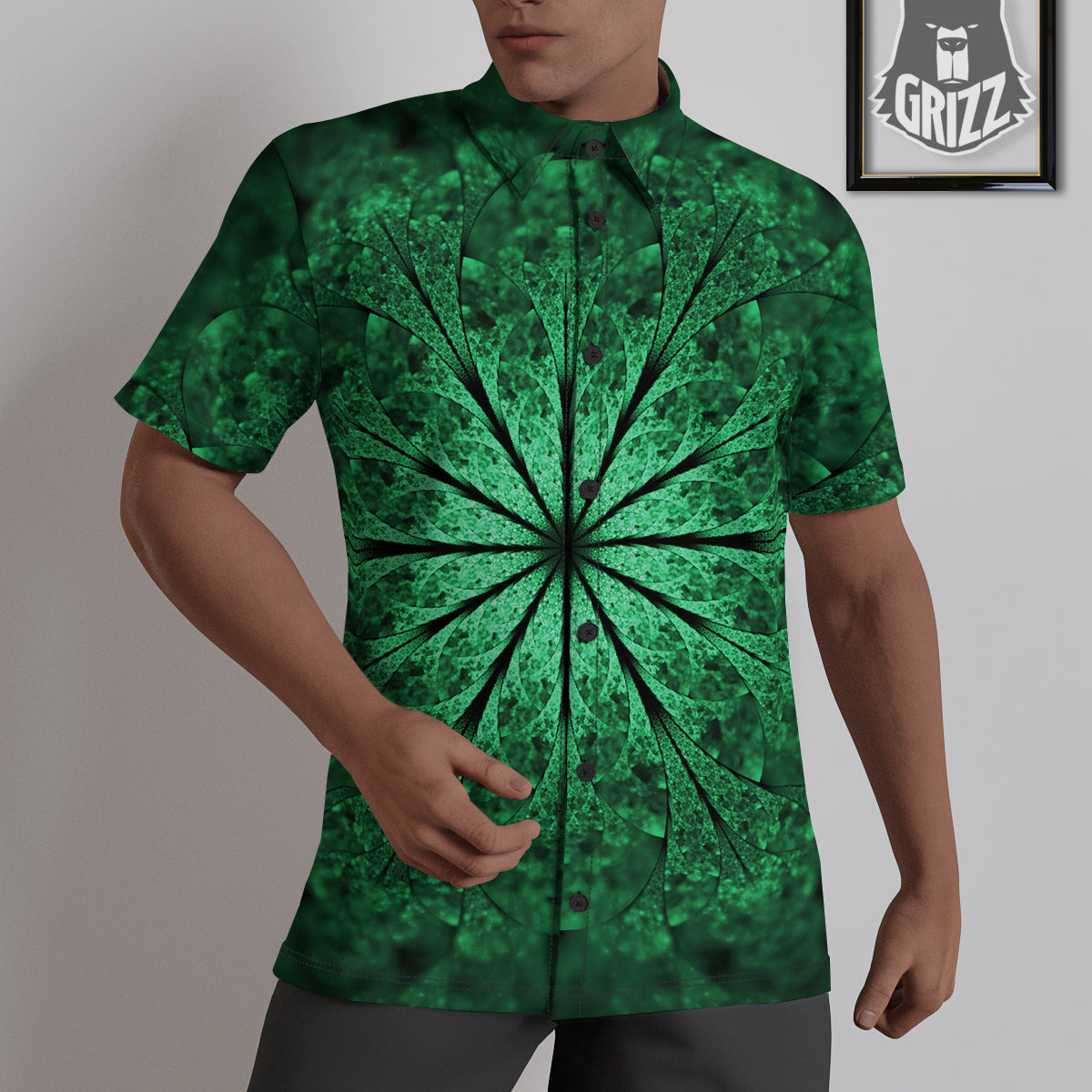 Kaleidoscope Dark Green Print Untucked Shirts-grizzshop