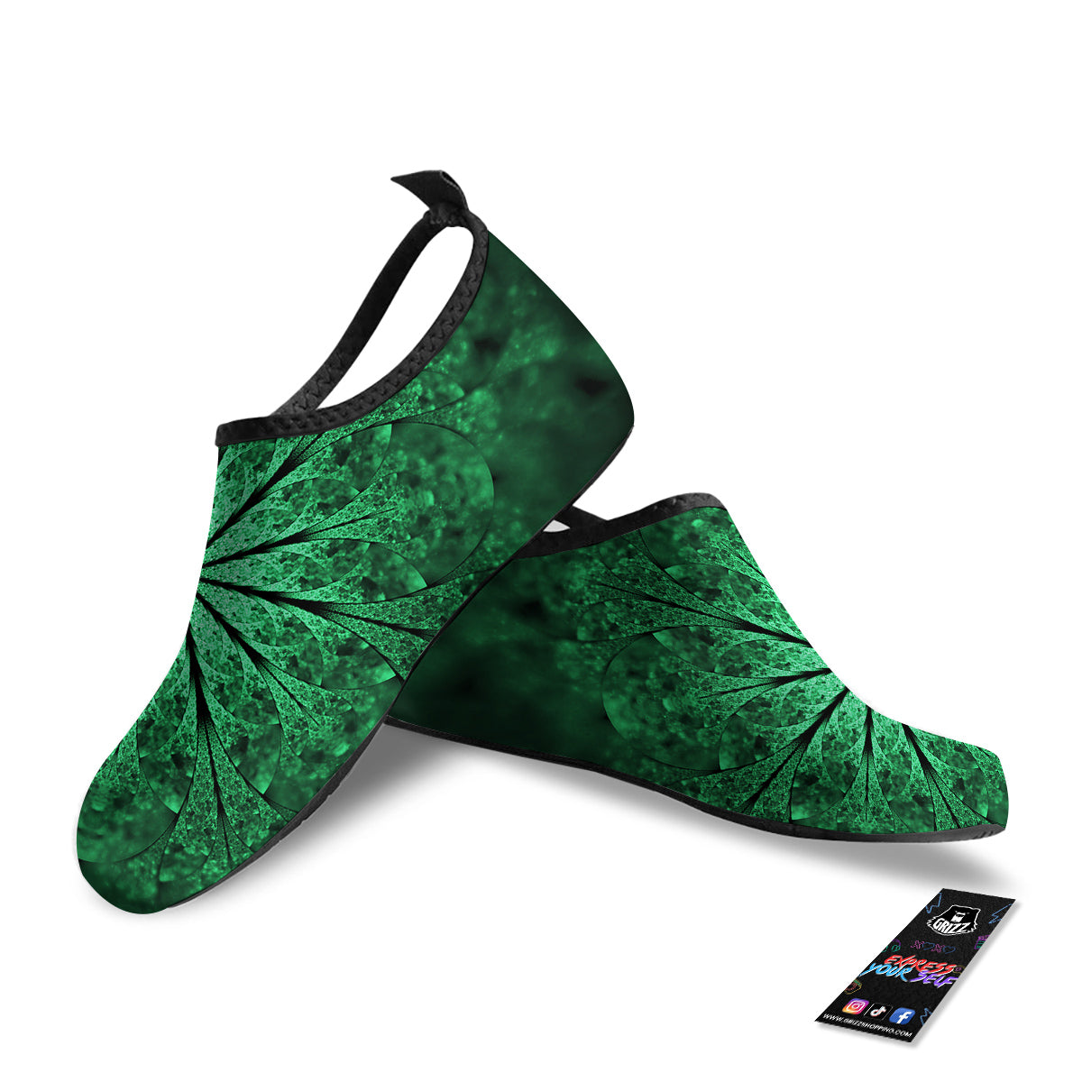 Kaleidoscope Dark Green Print Water Shoes-grizzshop
