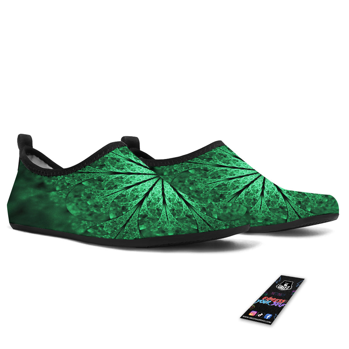 Kaleidoscope Dark Green Print Water Shoes-grizzshop