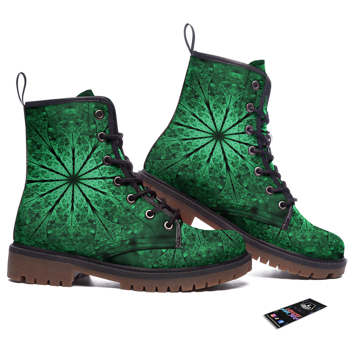 Kaleidoscope Dark Green Print Work Boots-grizzshop
