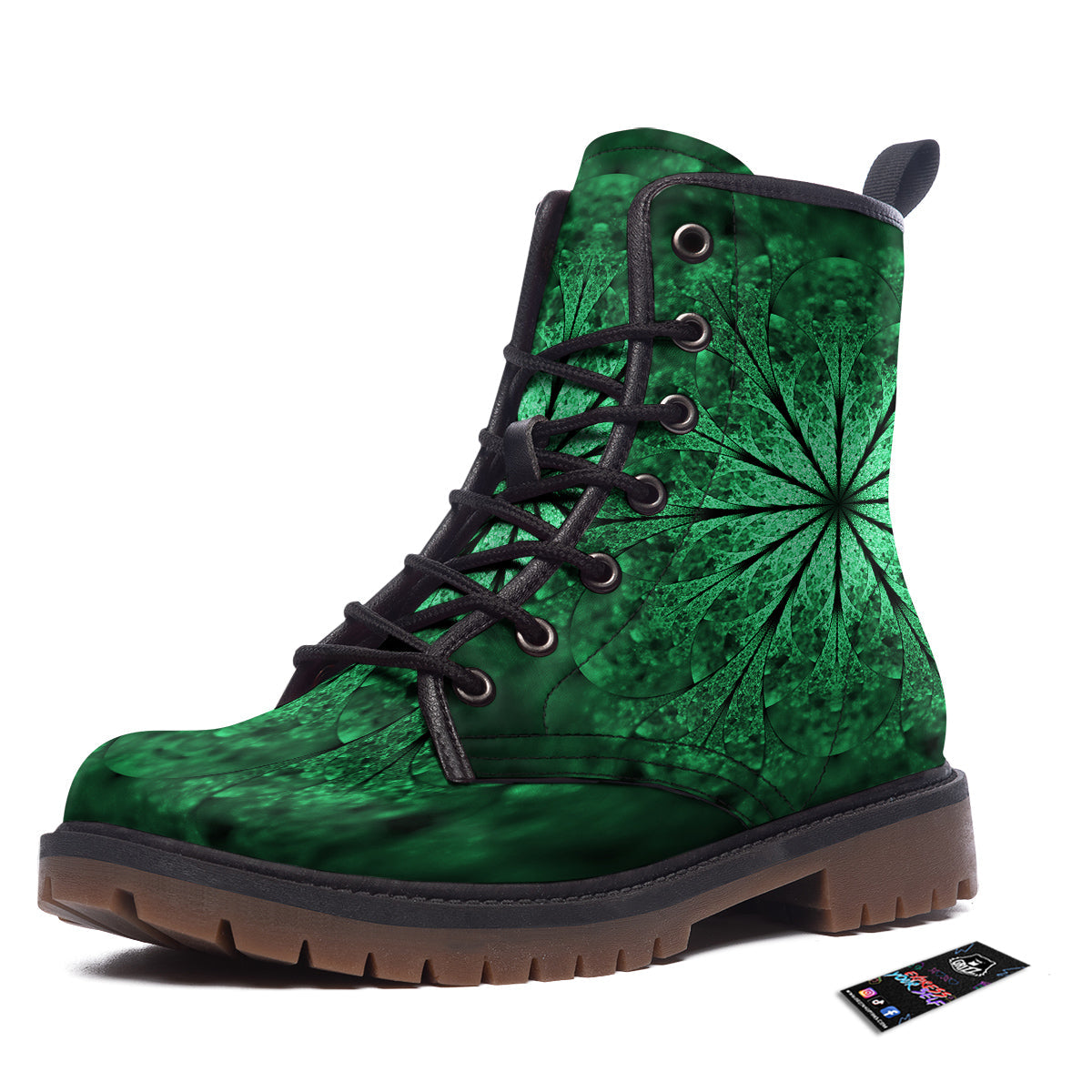 Kaleidoscope Dark Green Print Work Boots-grizzshop